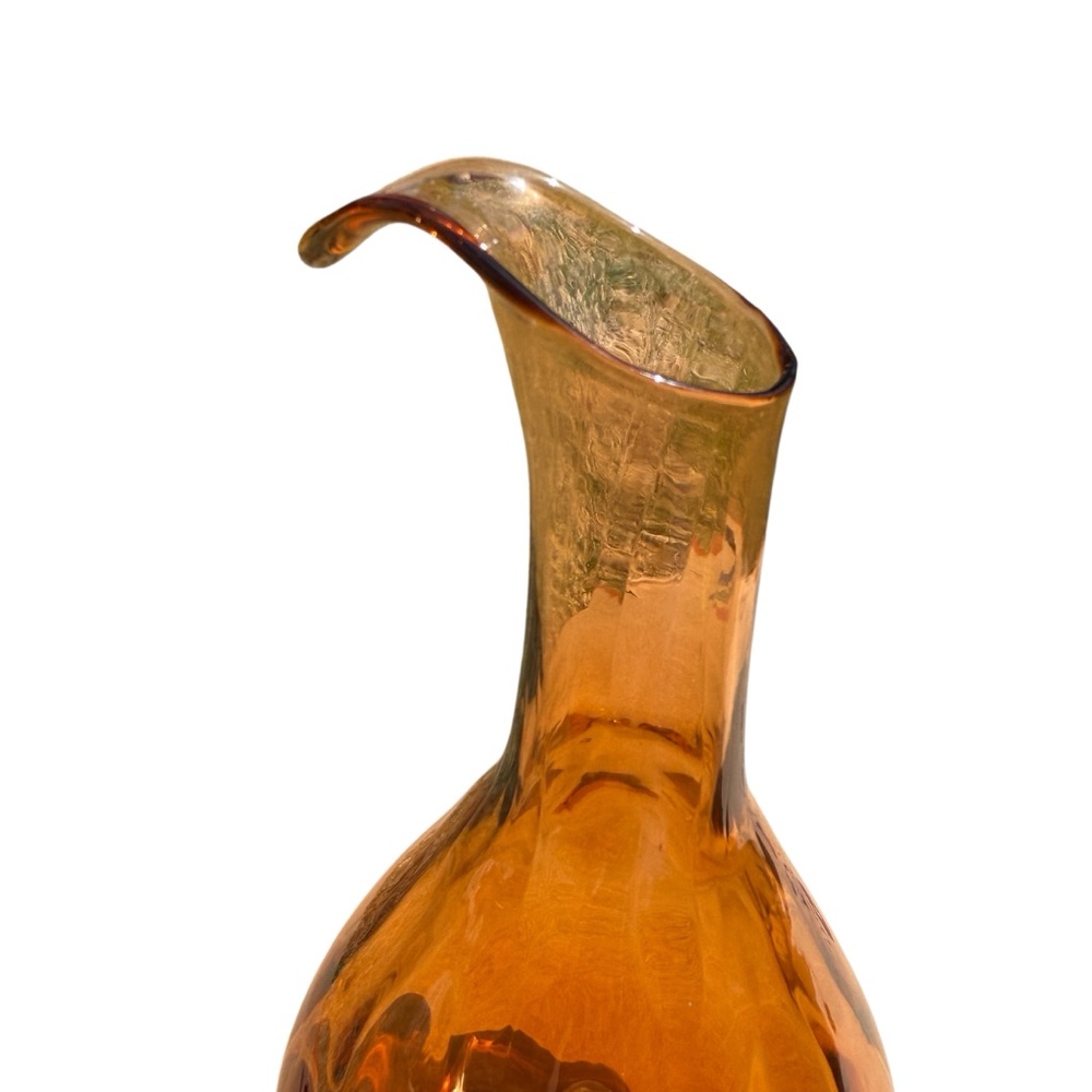 Mid Century Amber Swung Glass Vase 10” MCM Viking Style Retro Art Glass Vintage - Picture 3 of 12